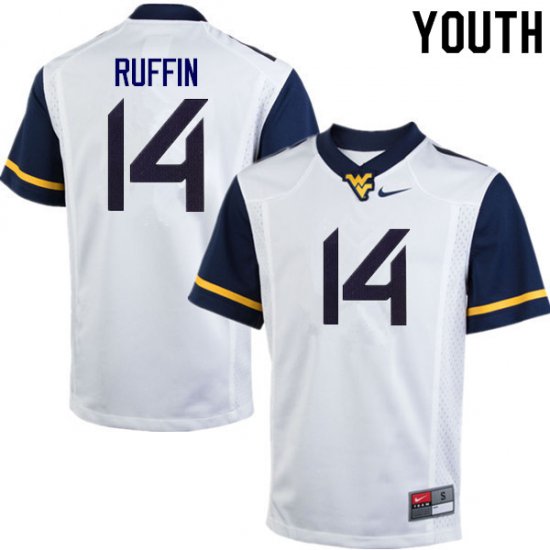 Youth West Virginia Mountaineers NCAA #14 Malachi Ruffin White Authentic Nike Stitched College Football Jersey QD15Q24QR